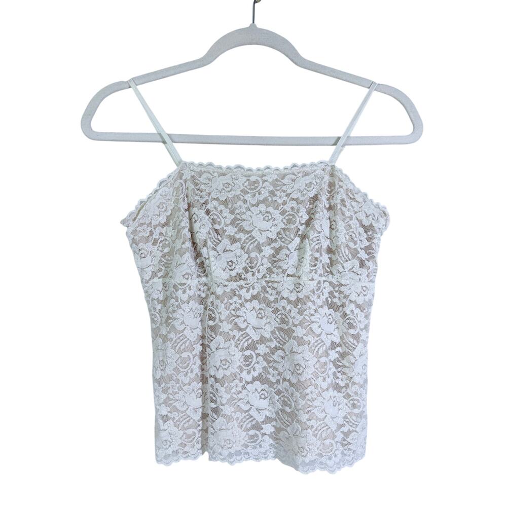 NEW YORK & COMPANY Y2K Tank Top Small Vintage Lace Nude Lining Adjustable Straps